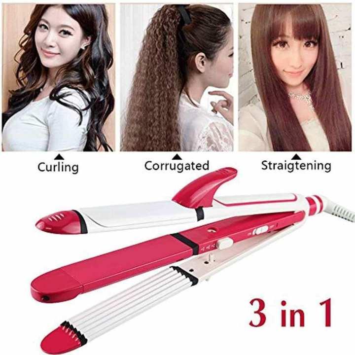 Kemei 1291 Hair Straightener Curler & Crimper 3-in-1 Instyler Versatile Styling For All Hair Types