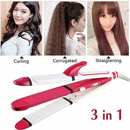 Kemei 1291 Hair Straightener Curler & Crimper 3-in-1 Instyler Versatile Styling For All Hair Types