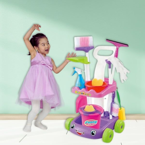 Realistic Cleaning Set Kit With Trolley Toy For Kid