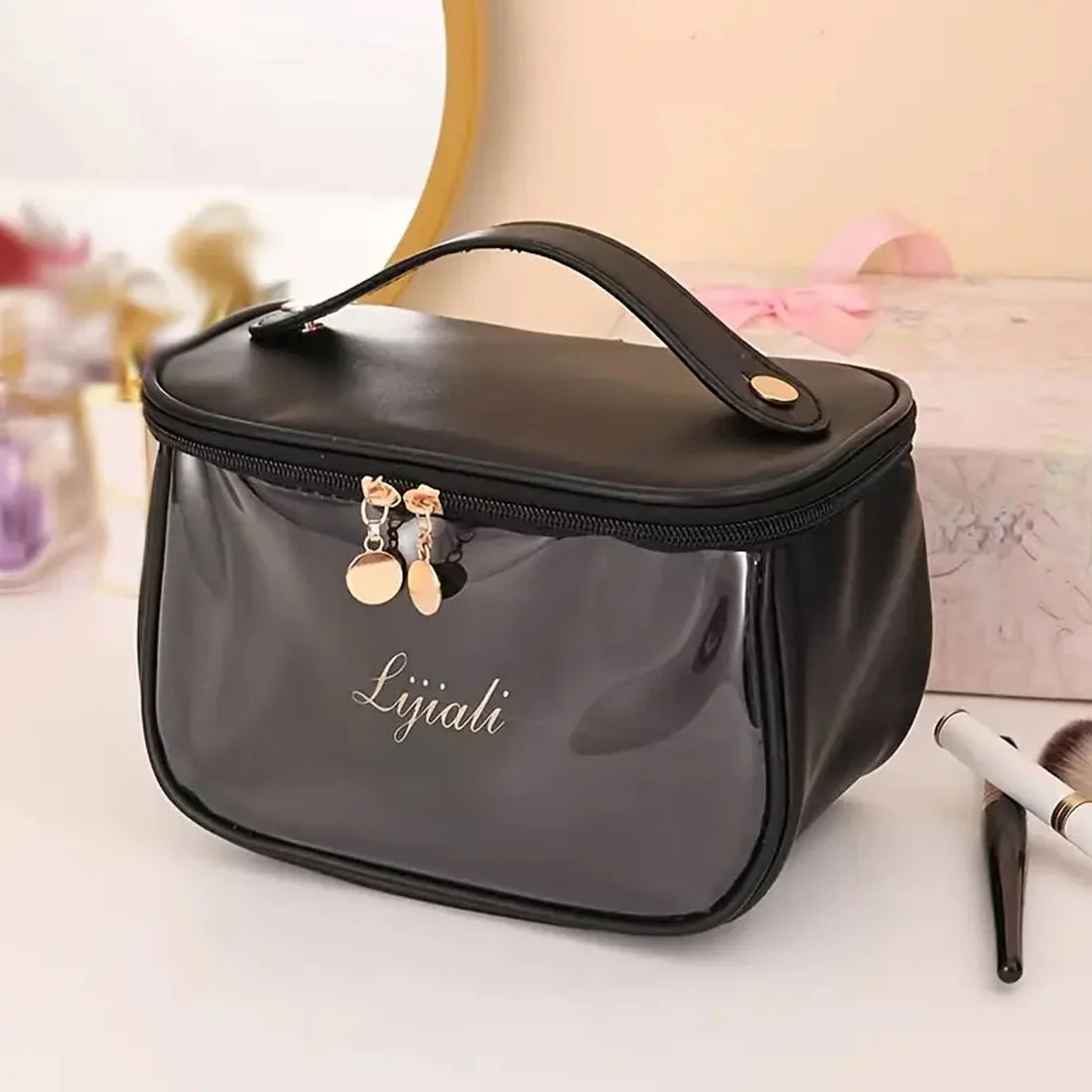 Multifunctional Luxury PU Leather Transparent Cosmetic Pouch Makeup Bag Organizer