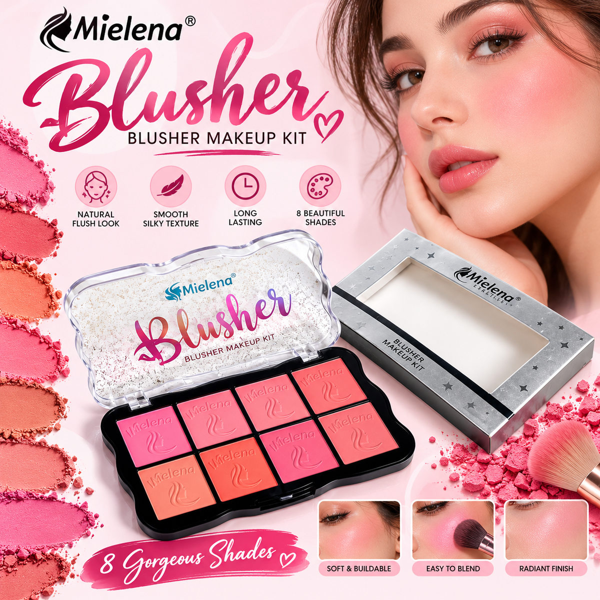 Mielena Professional 8-Shade Blush Palette