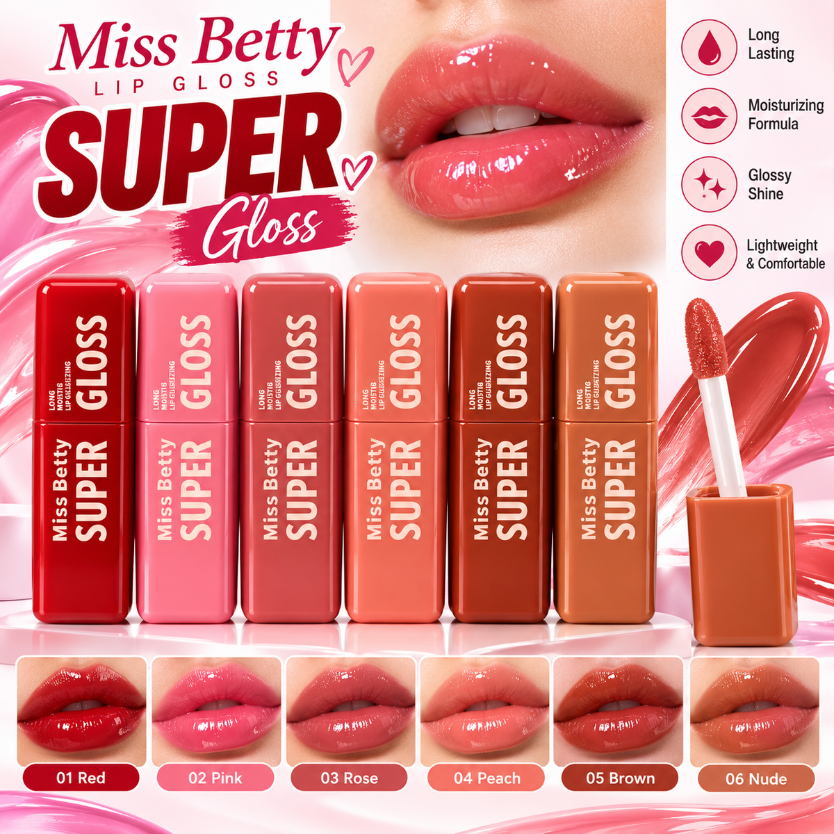 Miss Betty Super Moisturizing Lip Gloss – Pack of 6