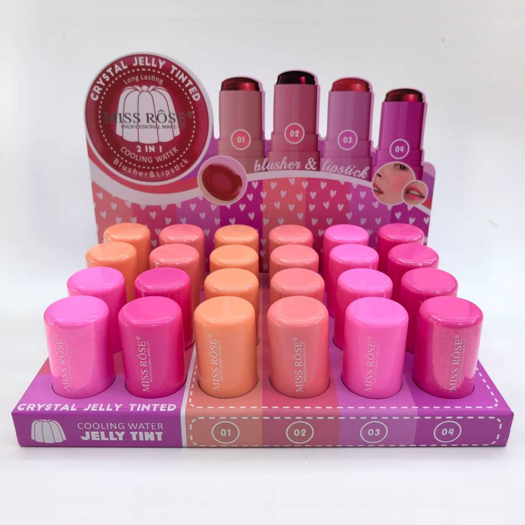 Miss Rose Cooling Water Jelly Tint 2in1 Blusher And Lipstick 4Pcs Set