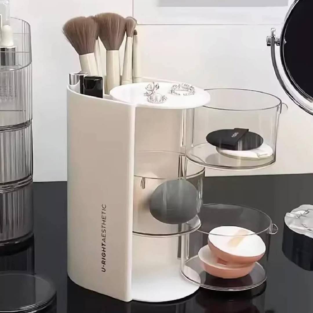 Multifunctional 2in1 3 Layer Rotating Cosmetic Storage Box Makeup Organizer