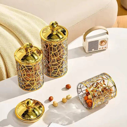 Multifunctional Arabian Style Transparent Sealed Jar Storage Container With Airtight Golden Lid