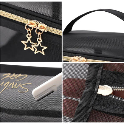 Multipurpose Smiling Girl Black Mesh Zipper Makeup Bag Cosmetic Pouch Travel Organizer 5 Pcs Set