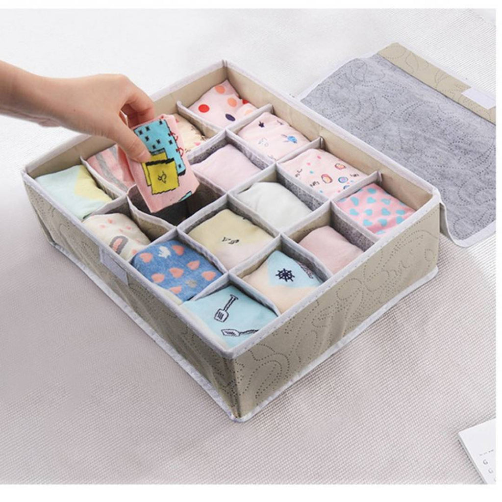 24 Grid Storage Boxes Foldable Wardrobe Drawer Divider Lidded Closet Organizer for Underwear Socks Bra High Quality Fabric