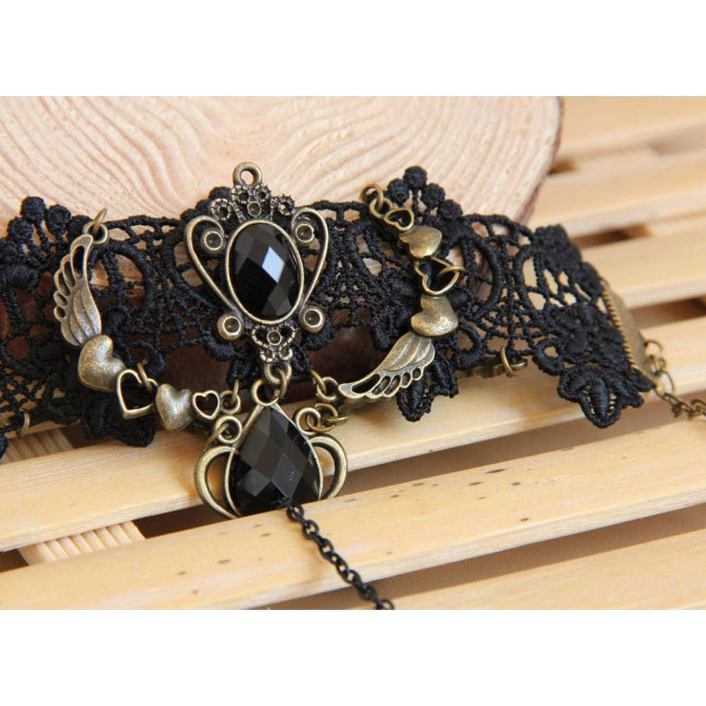Fashion Jewelry Black Antique Anja Vintage Punk Gothic Lace Hand Chain Hand Harness Bracelet