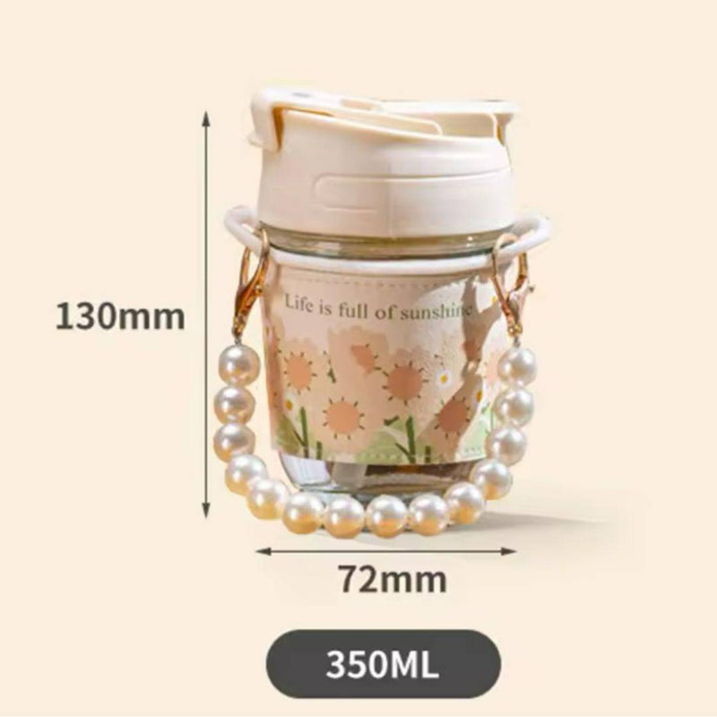 Pearl Handle Coffee Glass With Straw 350ml