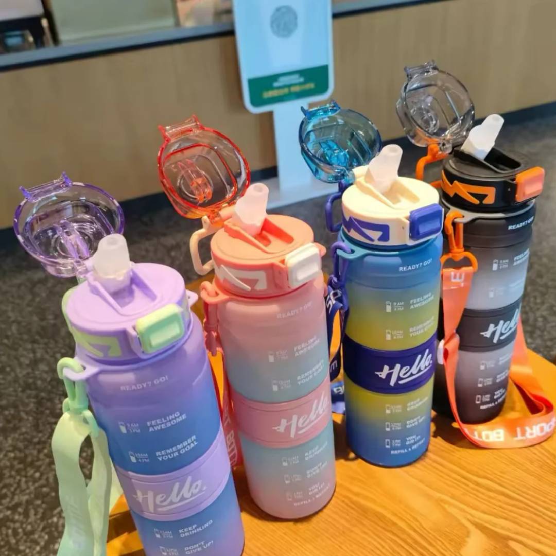 Hello Kids Back Strap Water Bottle Leak Proof Plastic Water Bottle 1000ml