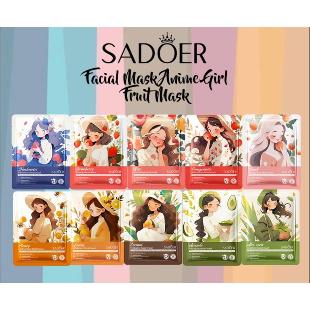 SADOER Facial Mask Anime Girl Fruit Mask Sheet Mask 10Pcs Set