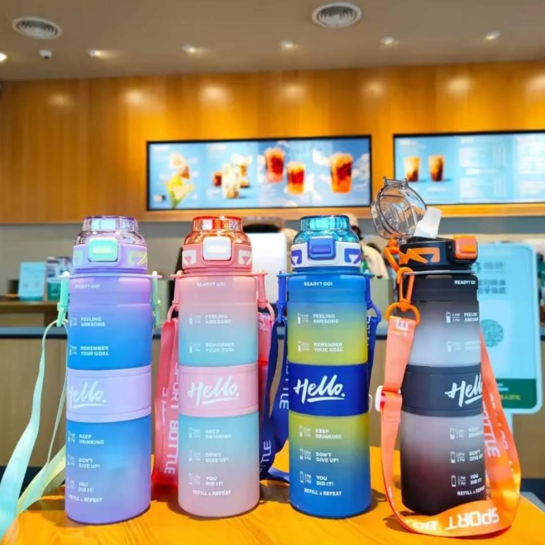 Hello Kids Back Strap Water Bottle Leak Proof Plastic Water Bottle 1000ml