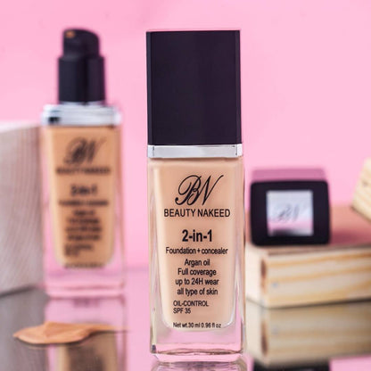 BN Beauty Nakeed 2-in-1 Foundation Concealer Argan Oil Full Coverage Upto 24H Wear All Type Skin Oil Control SPF35