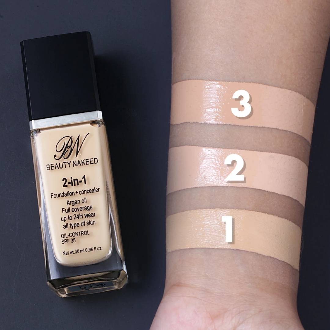 BN Beauty Nakeed 2-in-1 Foundation Concealer Argan Oil Full Coverage Upto 24H Wear All Type Skin Oil Control SPF35