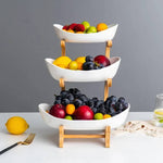 Multipurpose 3 Layers Fruit Serving Plates With Wooden Stand