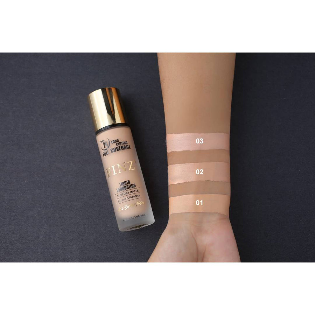 FINZ 24 Hours Long Lasting Full Coverage Liquid Foundation Comfort Matte Natural And Flawless