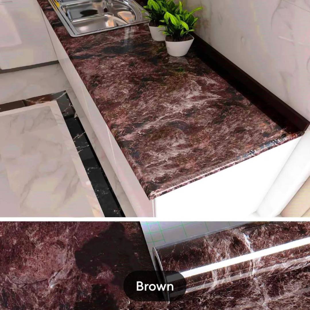 Multipurpose Brown Marble Sheet Waterproof Wall Sticker (Size 60x200cm)