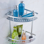 2 Layer Aluminum Wall Mounted Bathroom Corner Shelf Rack Organizer