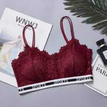 She Zaib Korean Padded Lace Bra Free Size Adjustable Color Maroon