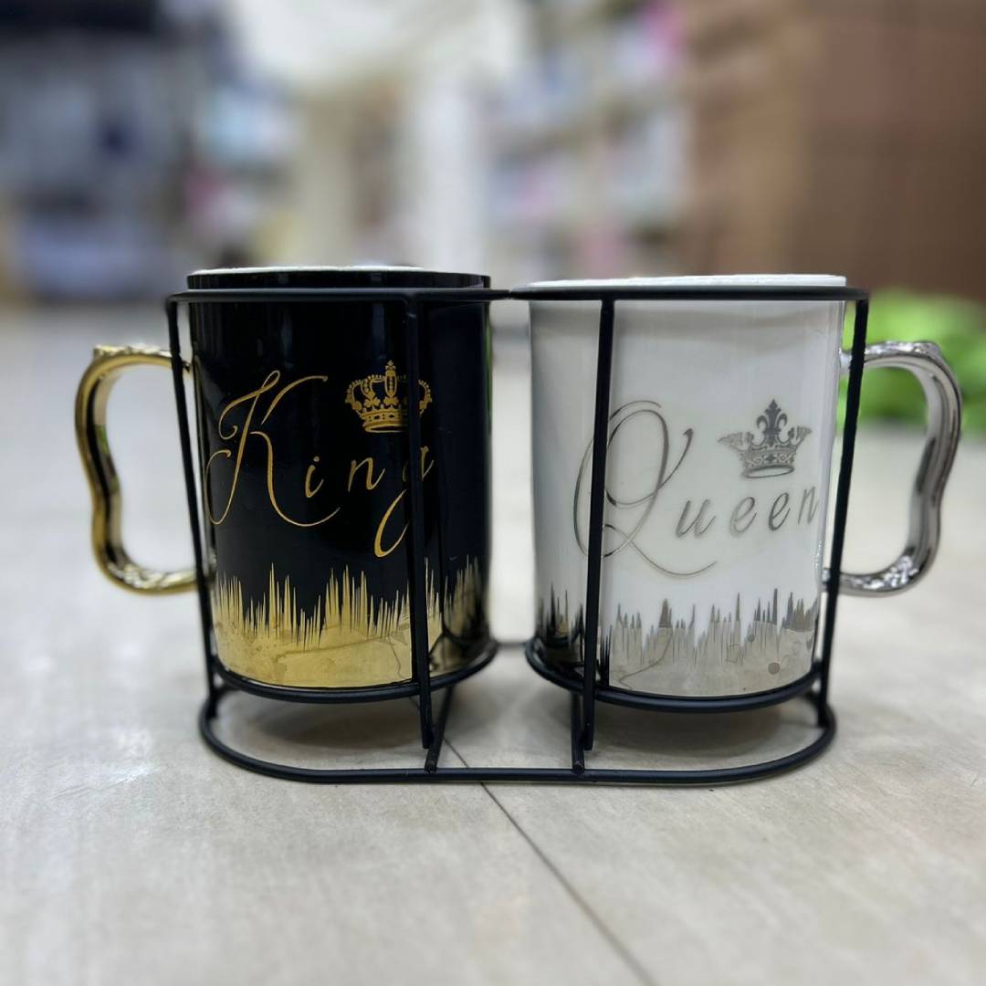 King And Queen Couple Ceramic Marble Coffee Mug Set