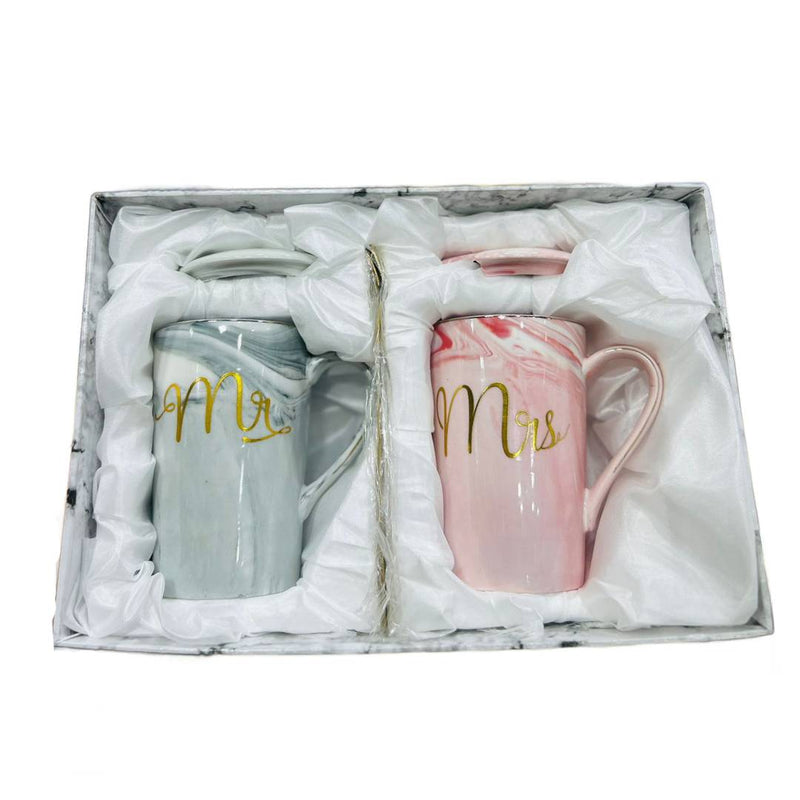 Mr. And Mrs. Couple Mug Gift Set With Lid And Spoon