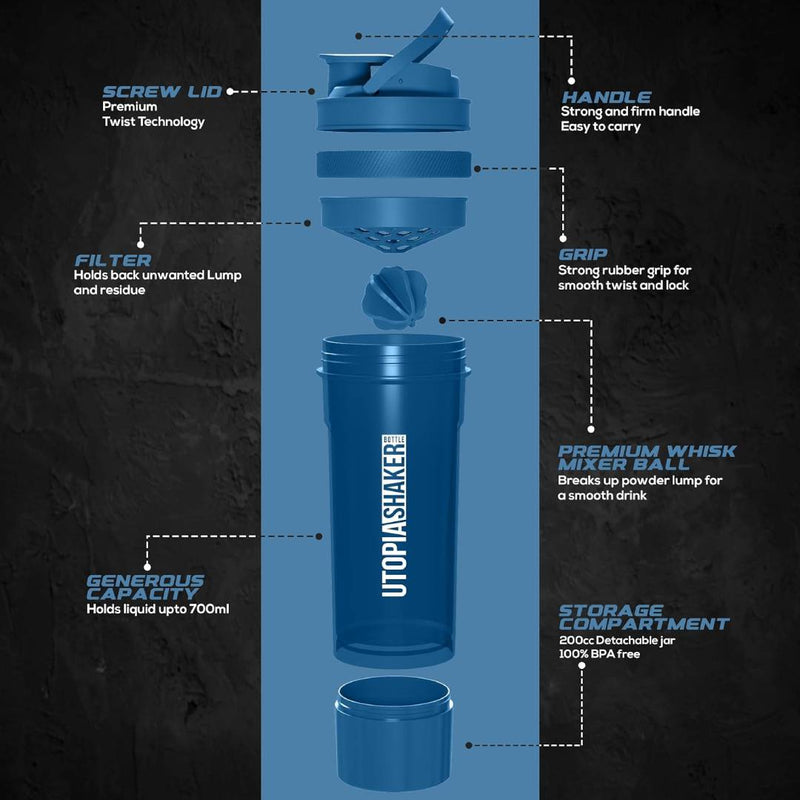 Utopia Home Fitness Sports Classic Protein Shaker Bottle 900ml