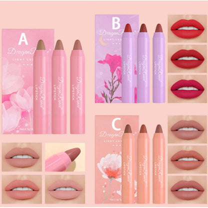 Dragon Ranee Light Luxury Nude Matte Lipstick Lip Crayon 3Pcs Set