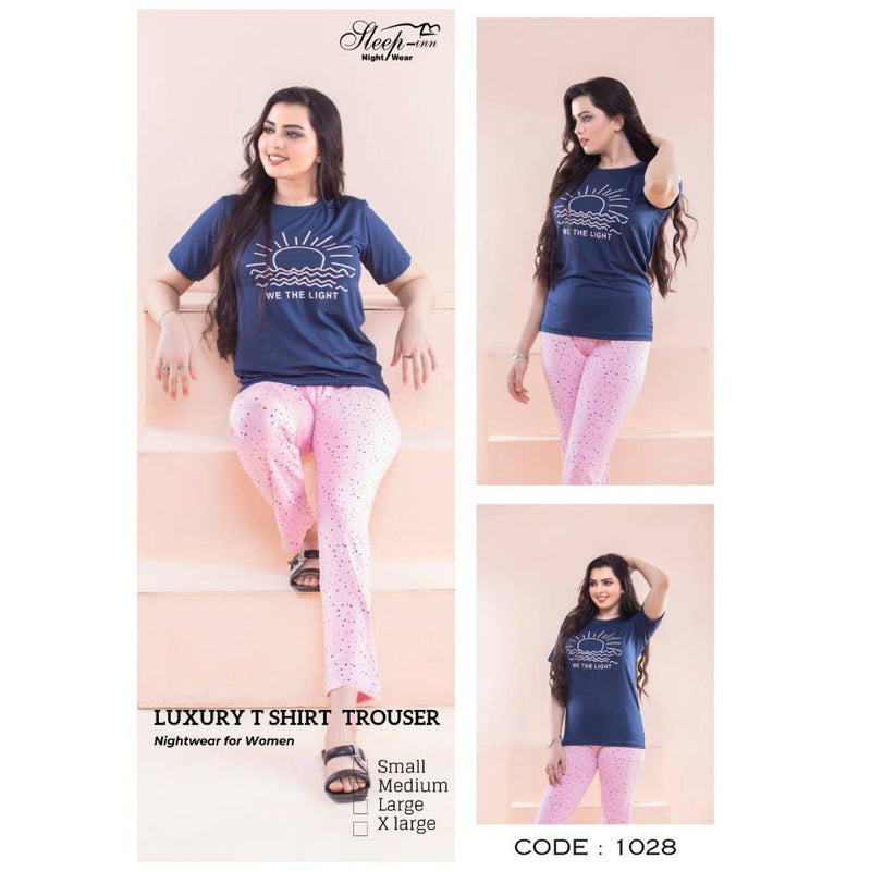 TeeDot Code 1028 Premium Quality 2 Pcs Trouser And T-Shirt Nightwear Soft Cotton Stuff For Girl