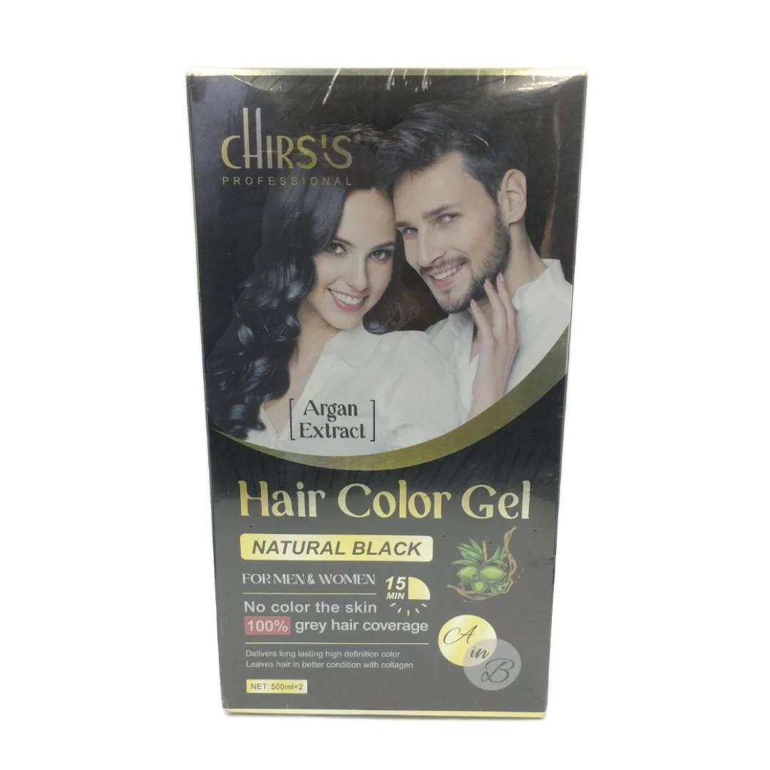 CHIRS'S Professional Hair Color Gel For Men & Women With Argan Axtract- 500ml X 2 - Natural Black