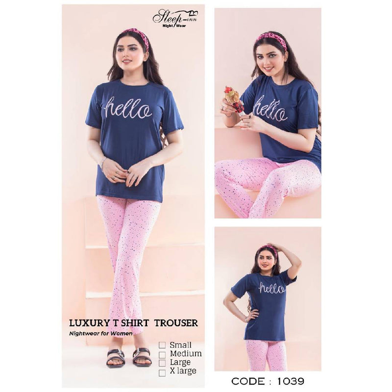 TeeDot Code 1039 Premium Quality 2 Pcs Trouser And T-Shirt Nightwear Soft Cotton Stuff For Girl