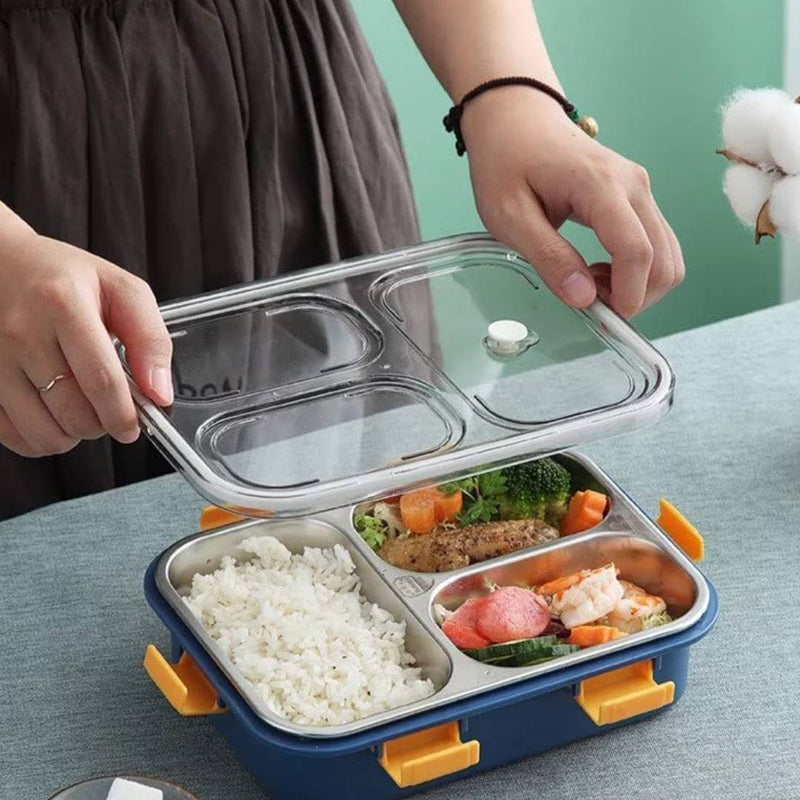 Stainless Steel Lunch Box 3 Compartment with Removable Inner Plate Reusable Microwave Freezer Safe Food Container