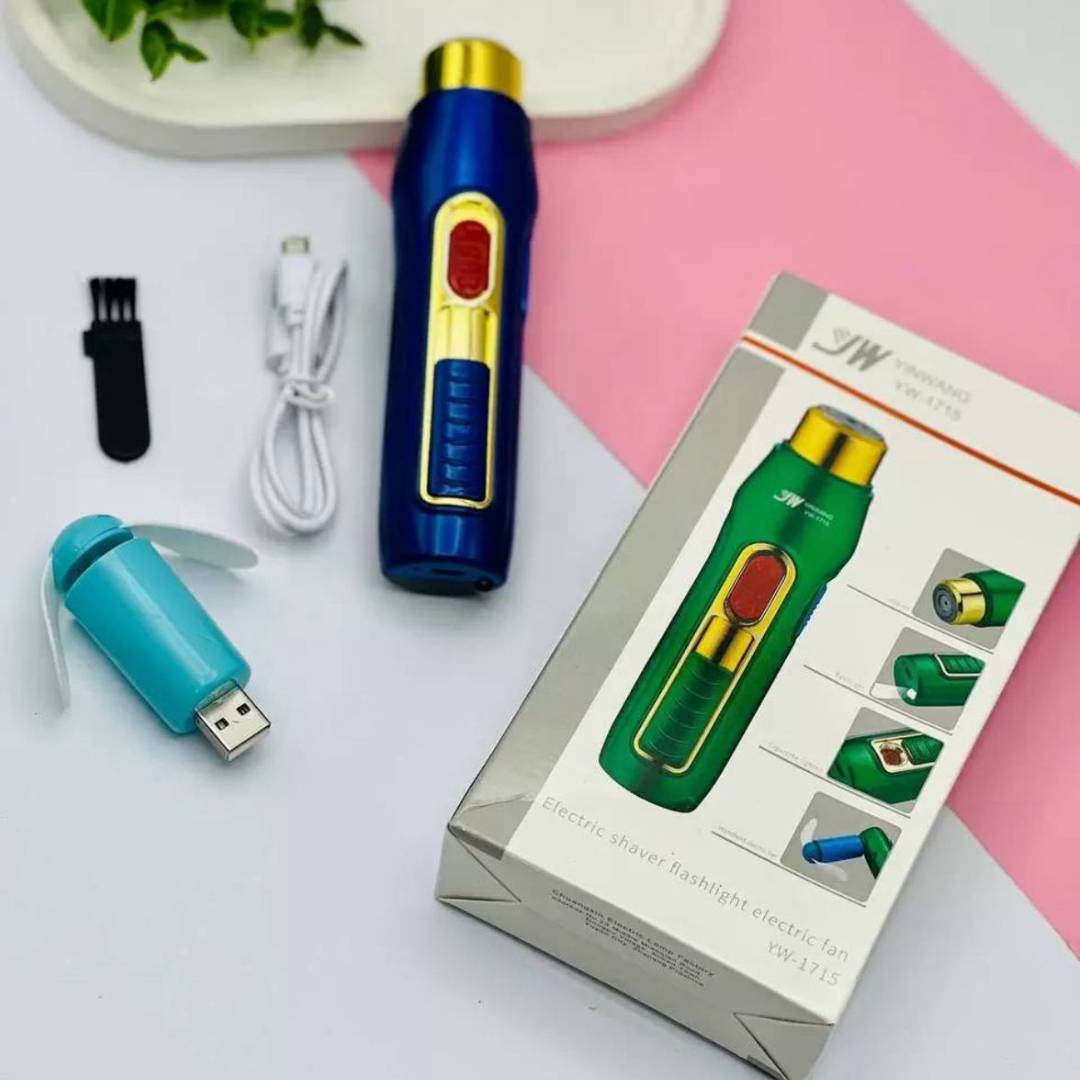 Multifunction 5in1 Trimer 4D Shaver Flashlight Cigarette Lighter Handheld Electric USB Fan