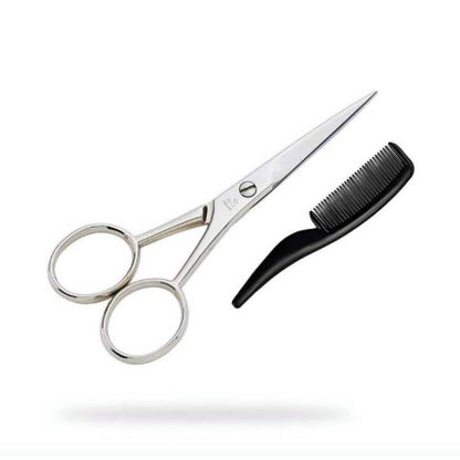 Stainless Steel&nbsp;Men’s Grooming Moustache Scissor With Small Black Comb Sharp Fine Blade Premium Quality Polish Finishing