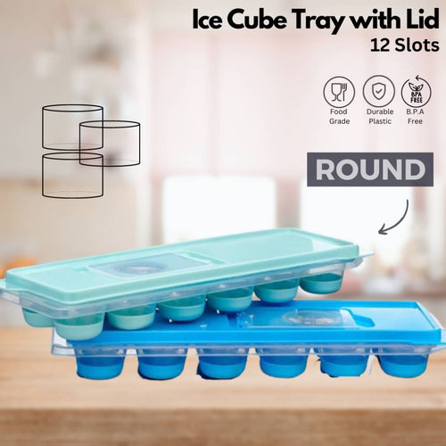 Silicone Ice Cube Tray With Lid Round 12 Slot