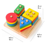 Brain Booster Wooden Stacking Toys & Stand Board 4 Column Puzzle Shape Early Learning Educational Toys For Kids