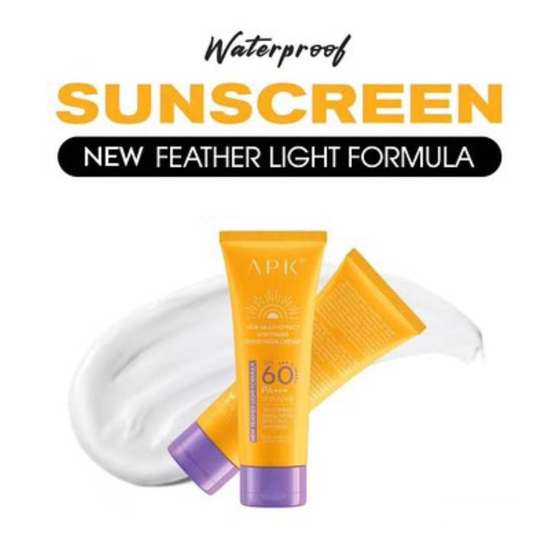 APK SPF 60 New Feather Light Formula PA+++ Whitening Sunscreen Cream Waterproof & Sweatproof UVA/UVB Protection 100g