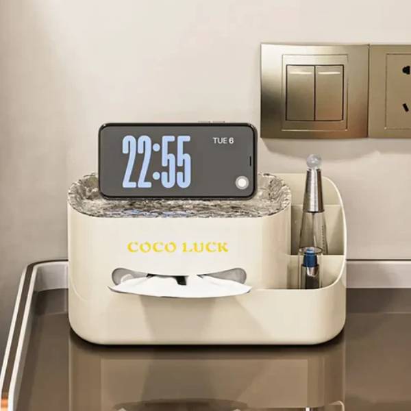 Modern Makeup Organizer With Tissue Box Stylish Cosmetic Display Desk Storage