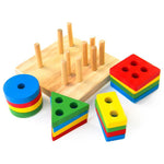 Brain Booster Wooden Stacking Toys & Stand Board 4 Column Puzzle Shape Early Learning Educational Toys For Kids