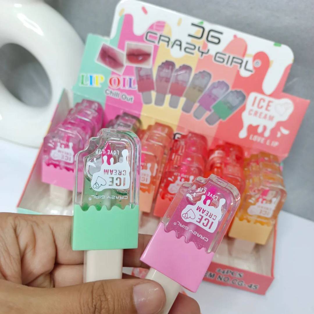 Crazy Girl Ice Cream Shape Fruit Flavor Lip Oil Lip Gloss 6Pcs Set
