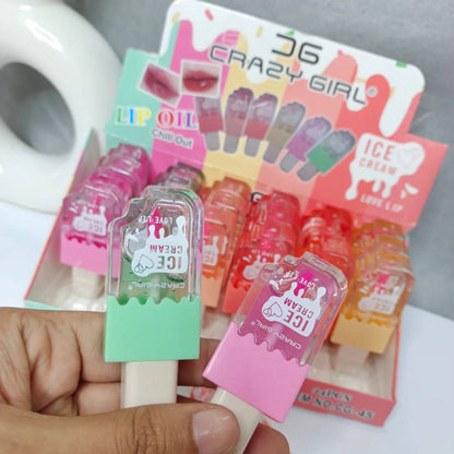 Crazy Girl Ice Cream Shape Fruit Flavor Lip Oil Lip Gloss 6Pcs Set