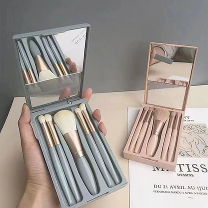 Smoosh 5Pcs Makeup Brush Set with Mirror Portable Travel Kit