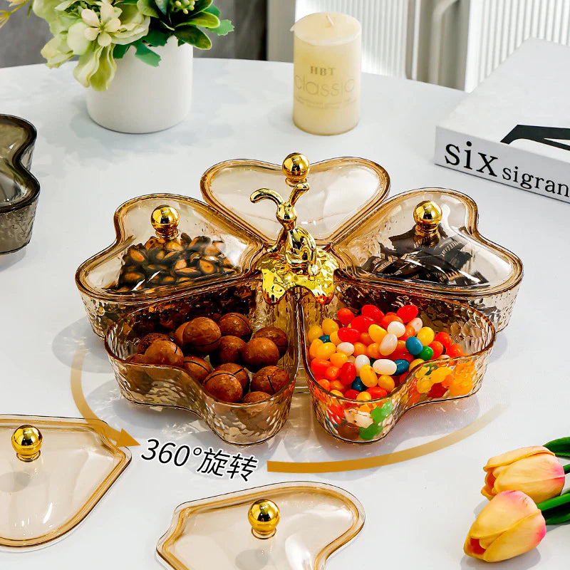 Multipurpose 5 Mini Heart Rotating Dry Fruit Tray Snacks Storage Plate