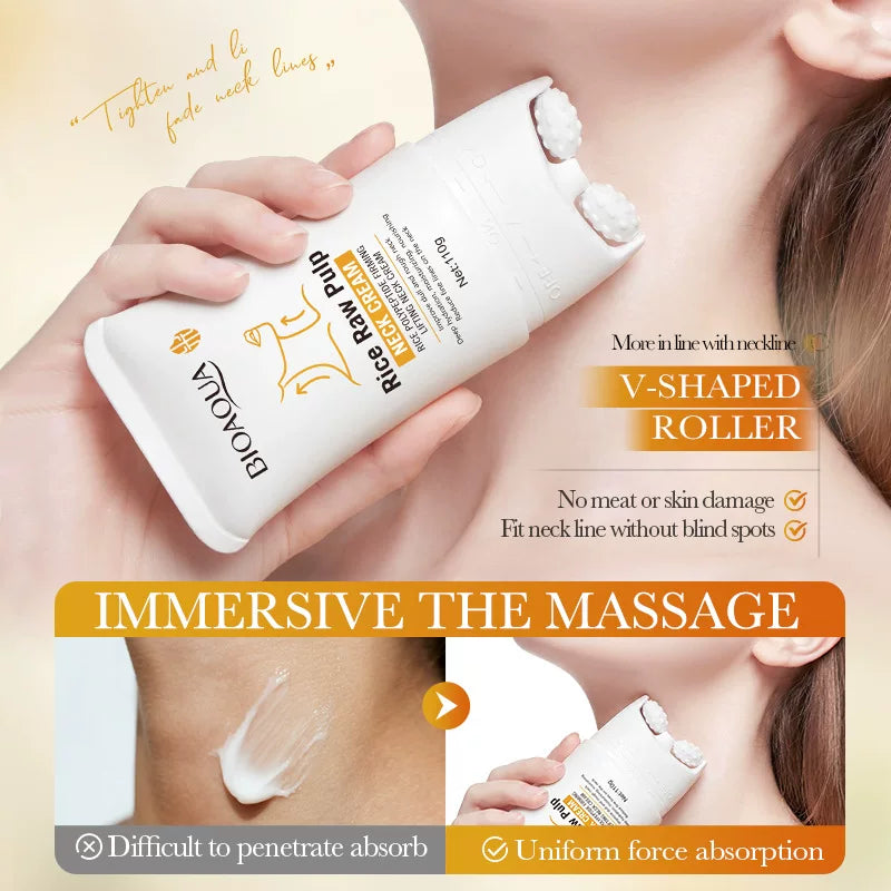 Bioaqua Rice Raw Pulp Neck Cream with Roller 110g