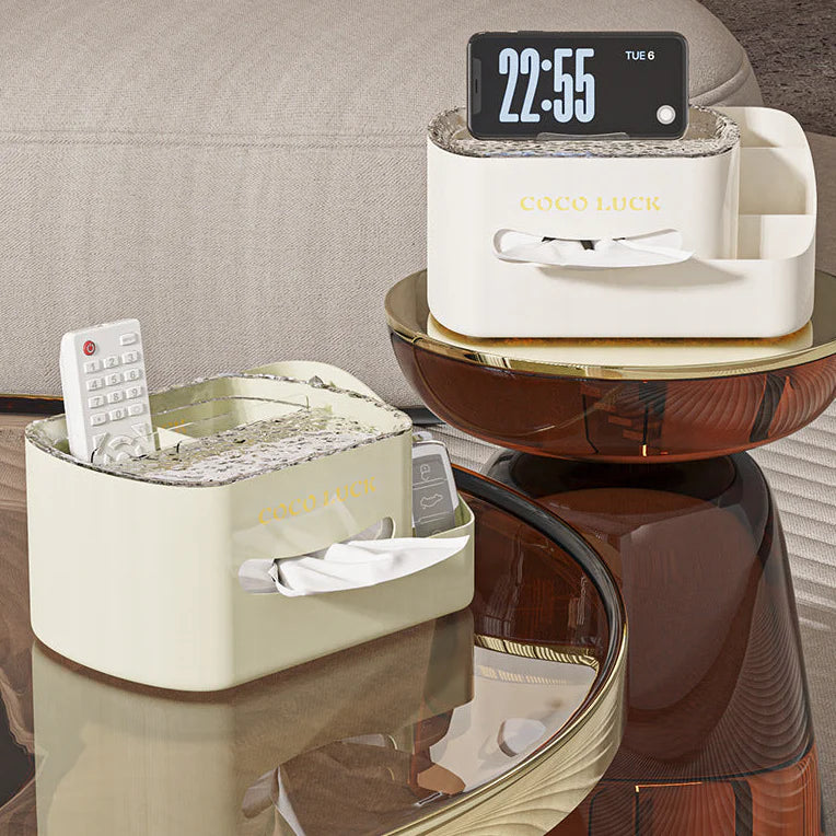 Modern Makeup Organizer With Tissue Box Stylish Cosmetic Display Desk Storage