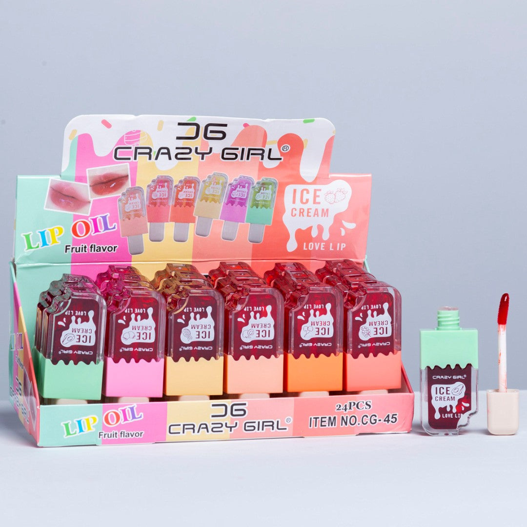 Crazy Girl Ice Cream Shape Fruit Flavor Lip Oil Lip Gloss 6Pcs Set