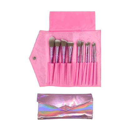 10pcs Premium Synthetic Foundation Powder Concealers Eye shadows Blush Makeup Brushes Rose Gold Cosmetic Brushes with Travel Bag