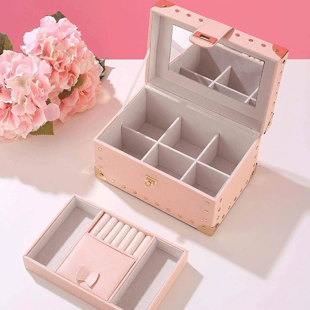 Multipurpose PU Leather Jewelry Storage Box With Lock Organizer