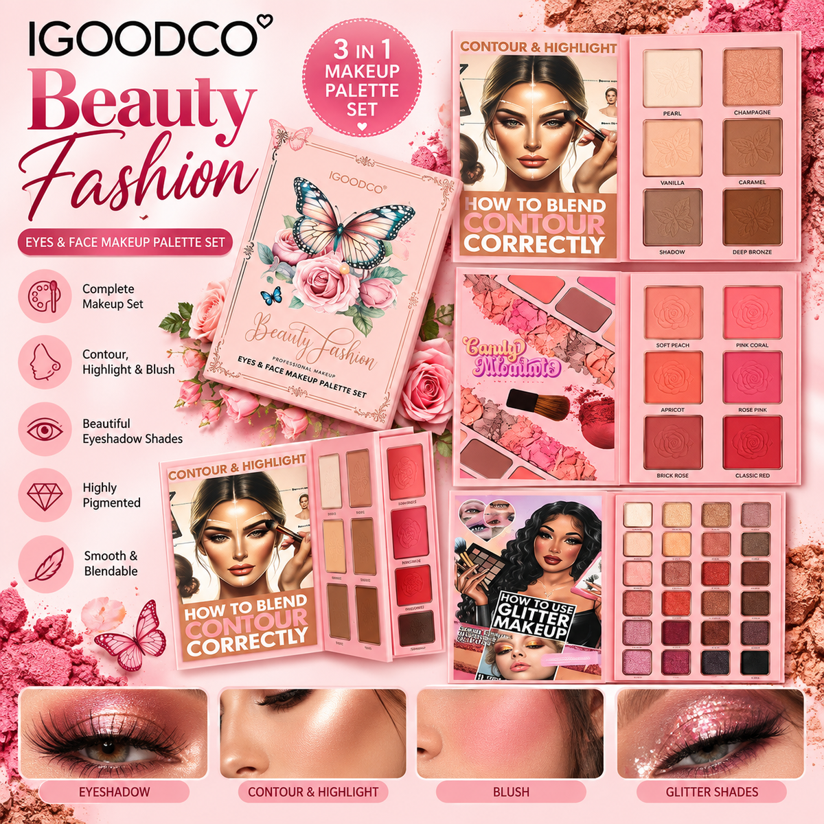 IGOODCO 3-Fold Glam Makeup Palette IG-3193