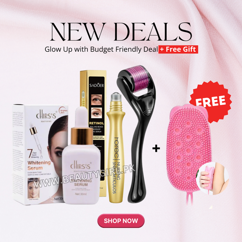 Derma Roller Premium Quality + CHIRS'S Whitening Serum 30ml + Sadoer Retinol Massage Eye Roller Serum + FREE GIFT