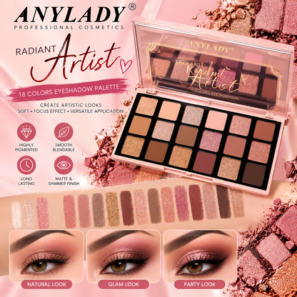 Anylady Radiant Artist 18-Color Eyeshadow Palette – Matte & Shimmer Professional Makeup Palette (Model 8580)